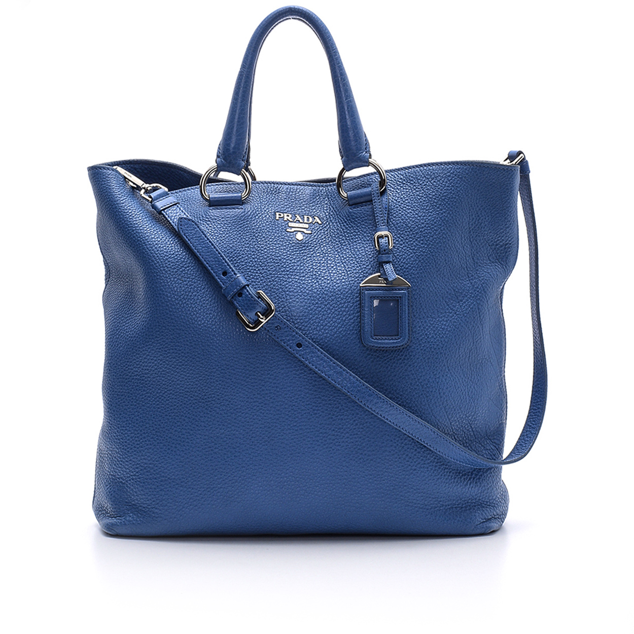 Prada - Blue Daino Vitello Leather Large Shopping Tote Bag